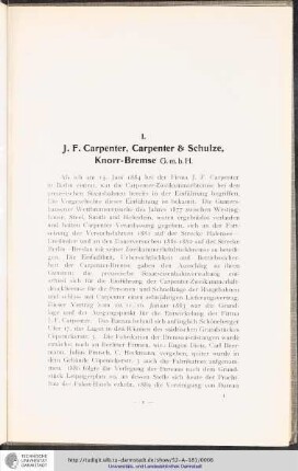 I. Die J.F. Carpenter, Carpenter & Schulze, Knorr-Bremse G.m.b.H.