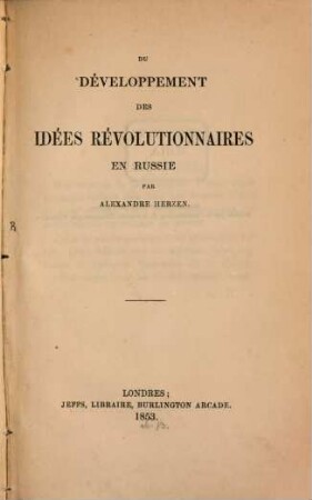 Du développement des idées révolutionaires en Russie