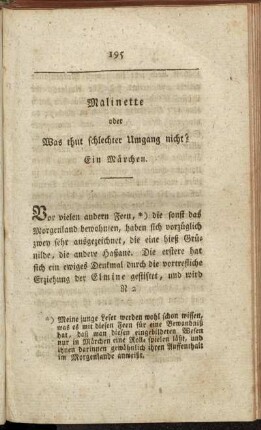 Malinette oder Was thut schlechter Umgang nicht? Ein Märchen.