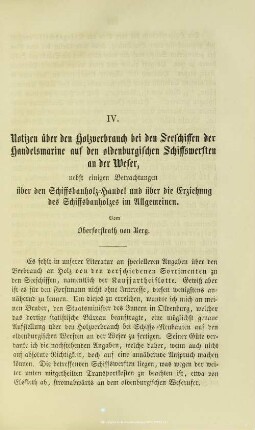 IV. Notizen über den Holzverbrauch bei den Seeschiffen der Handelsmarine auf den oldenburgischen Schiffswerften an der Weser