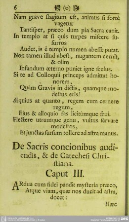De Sacris concionibus audiens, & de Catechesi Christiana. Caput III