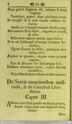 De Sacris concionibus audiens, & de Catechesi Christiana. Caput III