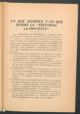 Lo que significa y lo que quiere la "Editorial la Protesta"