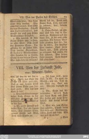 VIII. Von der Zukunft Jesu, oder Advents-Lieder.