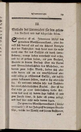 III. Methode des Unterrichts für den gesunden Verstand und das bürgerliche Leben