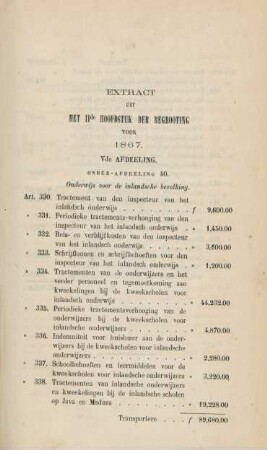 Extract uit het 11de hoofdstuk der begrooting voor 1867. ...