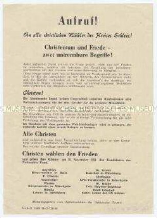Flugblatt der Nationalen Front an Christen zur Wahl ihrer Kandidaten bei der Volkskammerwahl