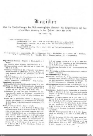 Register Kammer der Abgeordneten 1889-1891