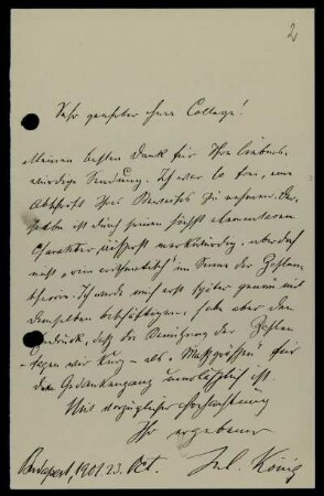 Nr. 2: Brief von Gyula König an David Hilbert, Budapest, 23.10.1901