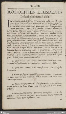 Rodolphus Leusdenus Lectori plurimam S. dicit
