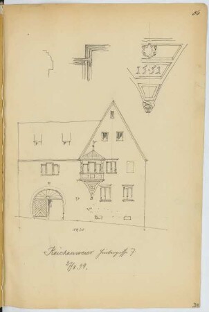 Wohnhaus Hintergasse, Reichenweier: Ansicht, Details (aus: Skizzen- und Fotoalbum 16)