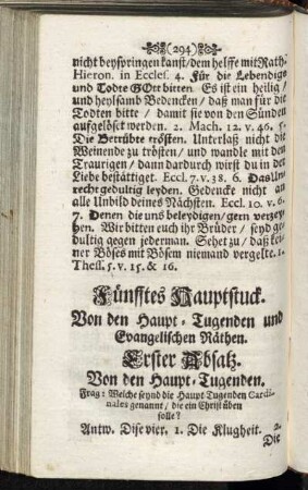 Fünfftes Hauptstuck. Von den Haupt-Tugenden und Evangelischen Räthen