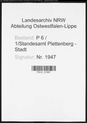 Sterberegister Standesamt Plettenberg-Stadt