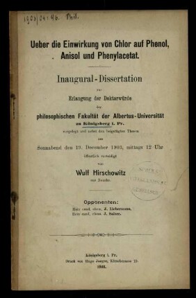 Über die Einwirkung von Chlor auf Phenol, Anisol und Phenylacetat