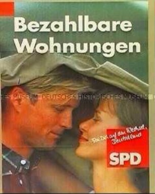 Plakat der SPD zur Bundestagswahl 1994 "Bezahlbare Wohnungen"