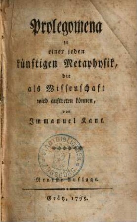 Prolegomena zu einer jeden künftigen Metaphysik, die als Wissenschaft wird auftreten können