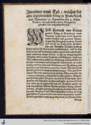Jurament vnd Eyd welchen der aller Christenlichste König zu Franckreich vnd Nauarra ...