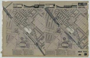Gutachten Autobahn-Überbauung Rehberge (nicht realisiert) – System 1,2: Lagepläne, Schnitt. Berlin-Wedding, Windhuker Straße