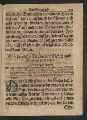 II. Eine hertzliche Beichte und Gebet/ umb Vergebung der Sünden.