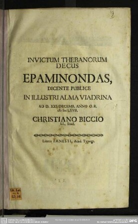Invictum Thebanorum decus Epaminondas