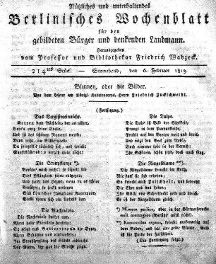 214tes Stueck, Sonnabend, den 6 Februar 1813