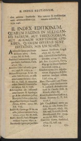 II. Index Editionum