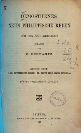 Ausgewählte Reden, Teil 1, Die neun Philippischen Reden. Heft 2, Abt. 2. Neun philippische Reden ; Indices