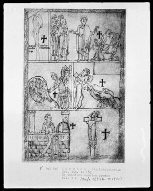 Dialogus de laudibus sanctae crucis — Sechs typologische Szenen, Folio 3recto