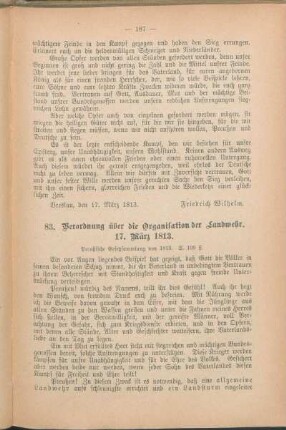 83. Verordnung über die Organisation der Landwehr. 17. März 1813.