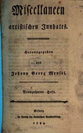 Miscellaneen artistischen Innhalts. 19. 1784