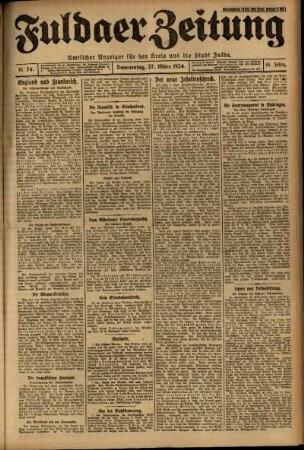 Erste Ausgabe vom Donnerstag, den 27. März 1924.