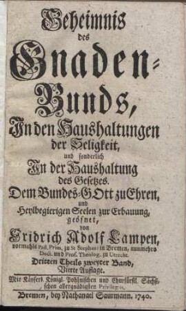Geheimniß des Gnaden-Bunds. Dritten Theils zweyter Band. (4. Auflage)
