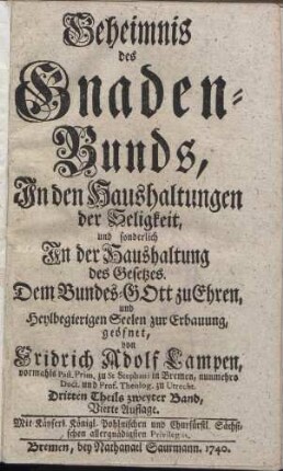 Geheimniß des Gnaden-Bunds. Dritten Theils zweyter Band. (4. Auflage)