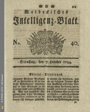 No. 40. Dienstag, den 7. October 1794