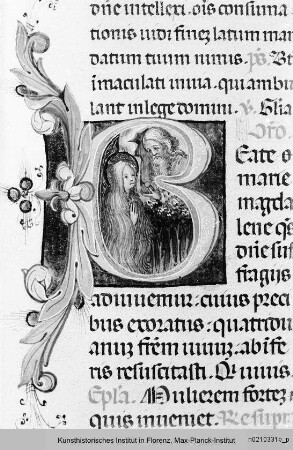 Missale Romanum : Textseite mit historisierter Initiale B: Maria Magdalena
