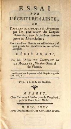 Essai sur l'écriture sainte