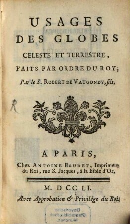 Usages des Globes celeste et terrestre