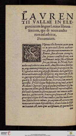 Lavrentii Vallae in elegantiarum linguæ Latinæ librum sextum, qui de notis authorum inscribitur