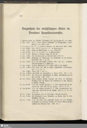 Verzeichnis der einschlägigen Akten im Dresdner Hauptstaatsarchiv