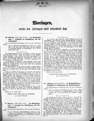 Anlage: ad No. 10 (80-87.), Vorlagen, welche den Zeitungen nicht mitgetheilt sind