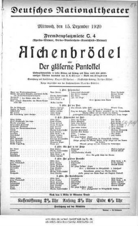 Aschenbrödel oder Der gläserne Pantoffel