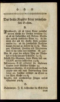Das dritte Register derer vornehmsten Sachen