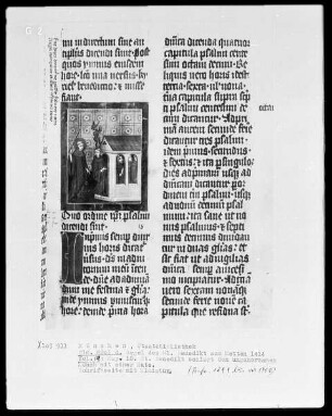 Regel des heiligen Benedikt — Der heilige Benedikt züchtigt den ungehorsamen Mönch, Folio 19recto