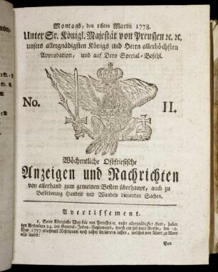 No. 11. Montags, den 16ten Martii 1778.