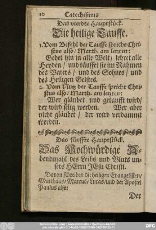 Das vierdte Hauptstück. Die heilige Tauffe.