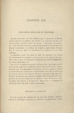 Chapitre XIII. Exposition médicale et sanitaire
