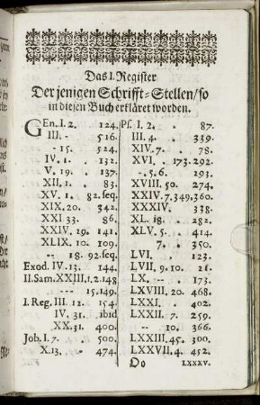 Das I. Register Derjenigen Schrifft-Stellen so in diesem Buch erkläret worden