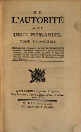 De L'Autorité Des Deux Puissances, 3