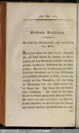 Siebente Vorlesung. Menschliche Wissenschaft und das Leben der Erde
