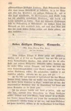 Ueber flüssigen Dünger. Composte.
